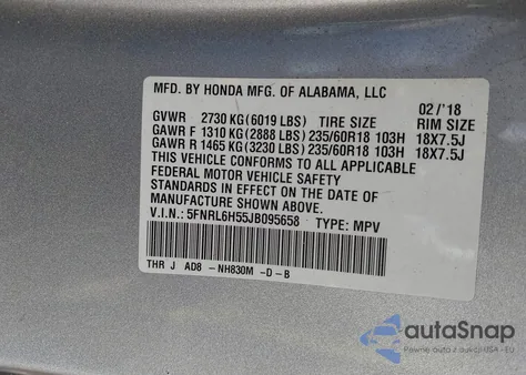 2018 Honda Odyssey Ex из США, поврежденный, VIN 5FNRL6H55JB095658